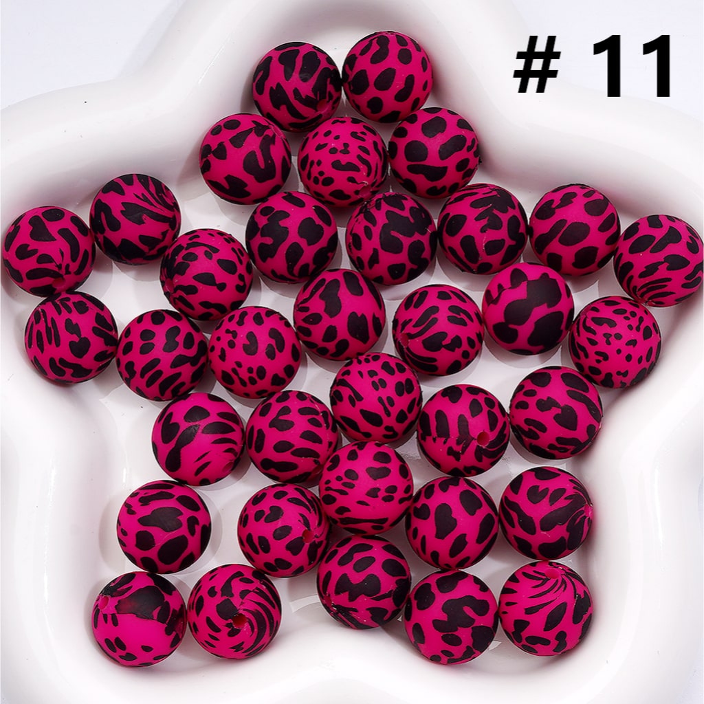 Cow Print Multicolor Design Style Z-00276 Silicone Beads 15MM