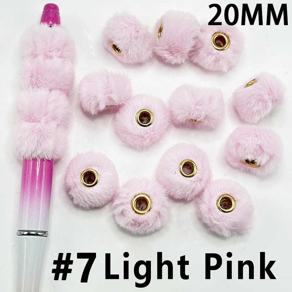 Cute Solid Colored Pom Pom Fluffy Hard Beads, 20MM