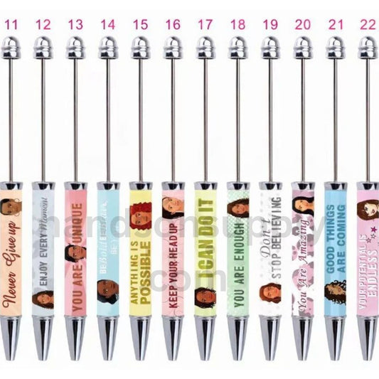 DIY Plastic Motivational Quote Beadable Pens with Girl Prints, Random Mix