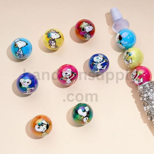 UV Finish Candy Colorful Colored Beagle Dog Harry Round Acrylic Beads, 16MM, Random Mix