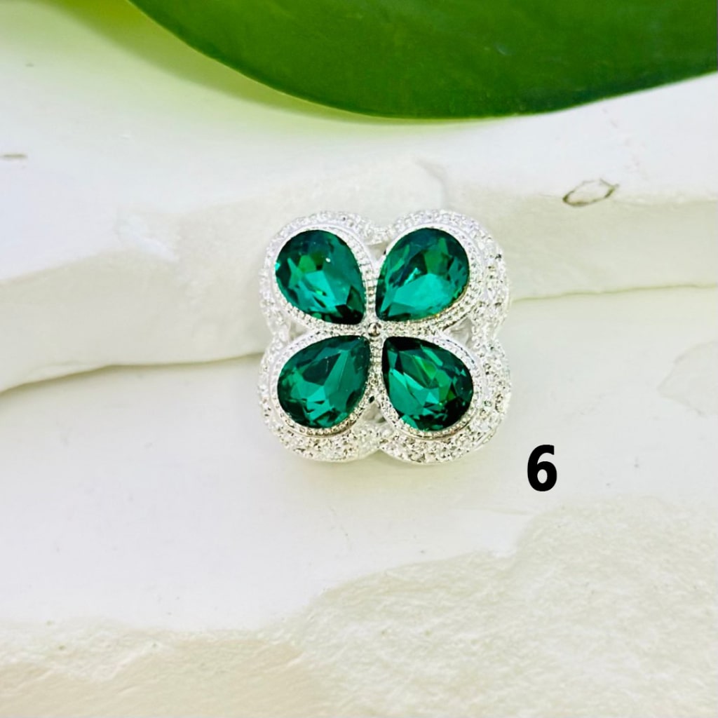 Fancy Exquisite Hollow Silver Alloy Four-Leaf Clover Beads with Colorful Shiny Rhinestones, Around 19*19mm