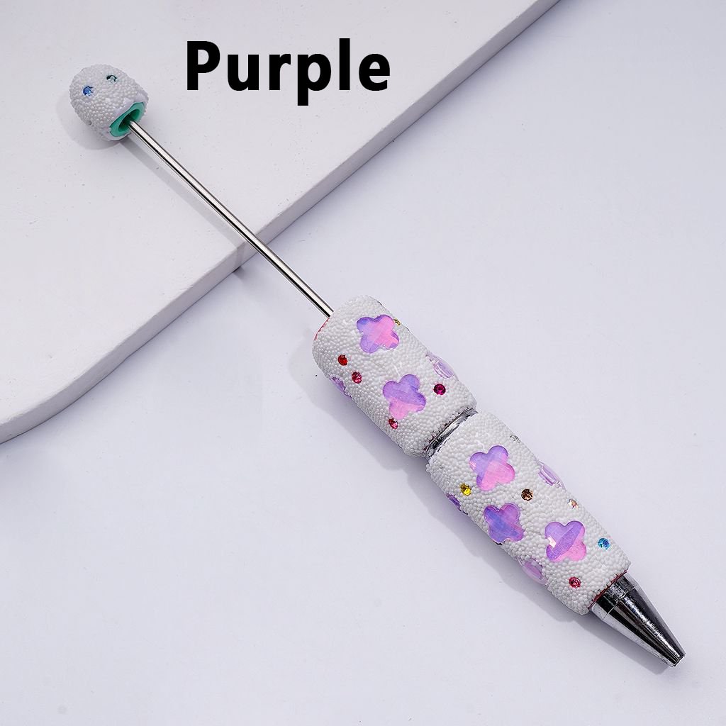 Vibrant Beadable Clover Pen – Jelly Colors with Sparkling Rhinestones & Mini Snow Balls