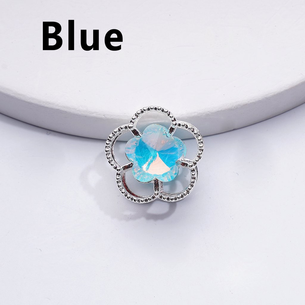 Elegant Silver Alloy Floral Beads with Five Petals & Vibrant Multi-Color Rhinestones, Approx. 17MM
