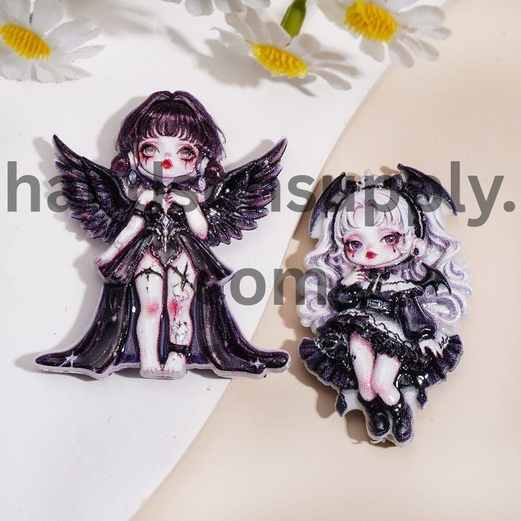 Adorable Anime Girl Character Series with Fantasy Fairy, Witch, Angel & Gothic Princess Designs Textured Acrylic Beads