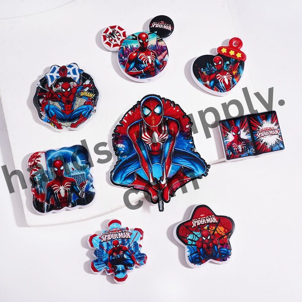 Action-Packed Red and Blue Spider Hero Character Series Acrylic Beads and Pendants, Random Mix