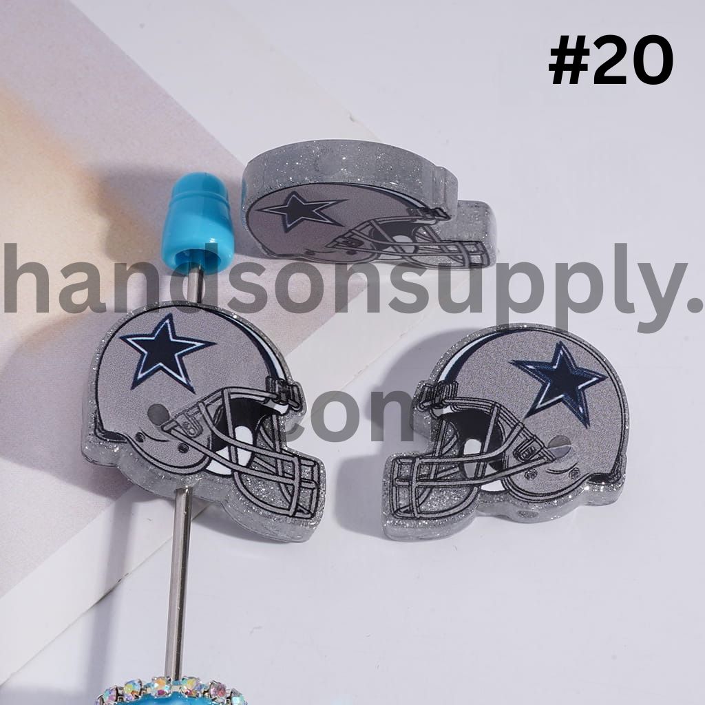 Silver Glitter USA American Football Helmet Shape Acrylic Beads 22*26MM