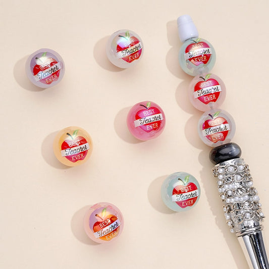 Round Best Teacher Ever Jelly Color Acrylic Beads, Random Mix, 16MM