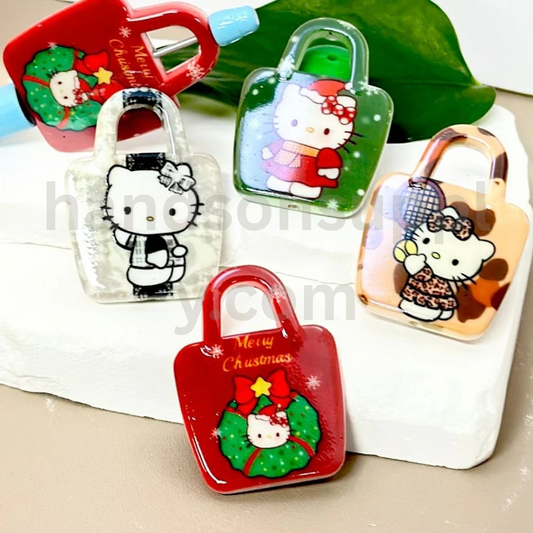Cute Cat Handbag Shape Beads with Cat Prints 50x37MM Random Mix Acrylic Beads