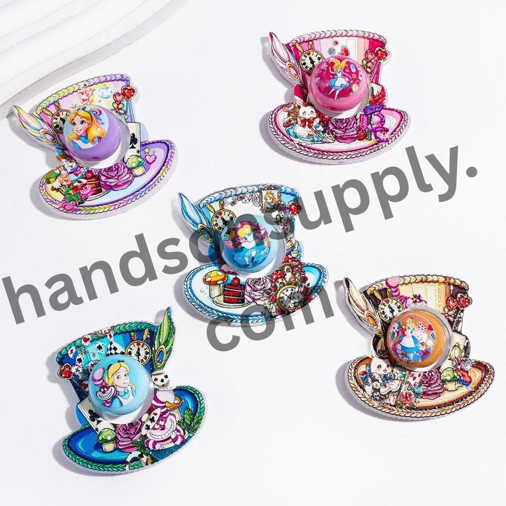 Fantasy Hollowed Magic Hat with Rabbit Hole Girl Character Printed Round Acrylic Beads Collection Set, Random Mix (Please Read Description)