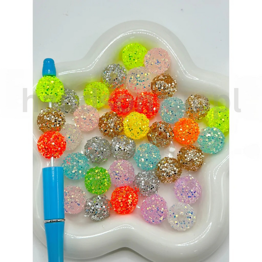 Clear Sugar Beads with Shiny Confetti Round 16MM Mix Colorful Acrylic Beads