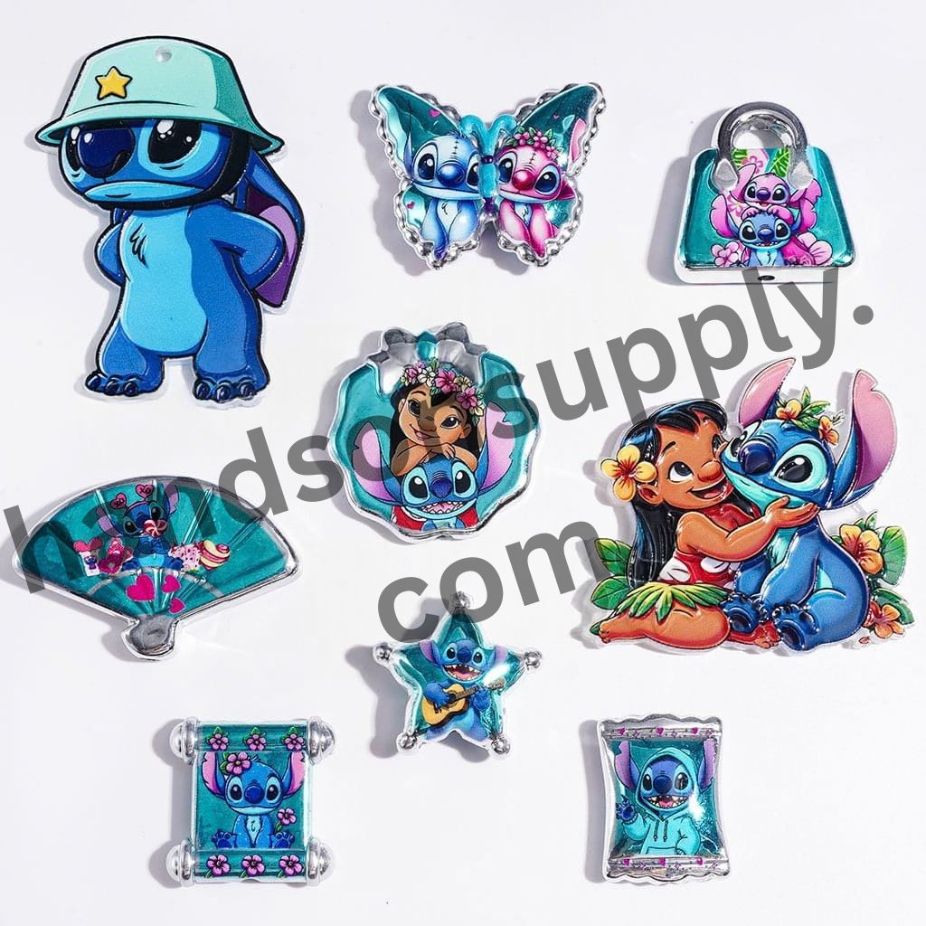 Playful Blue Monster Character Series Silver Edge Style Acrylic Beads & Pendants, Random Mix