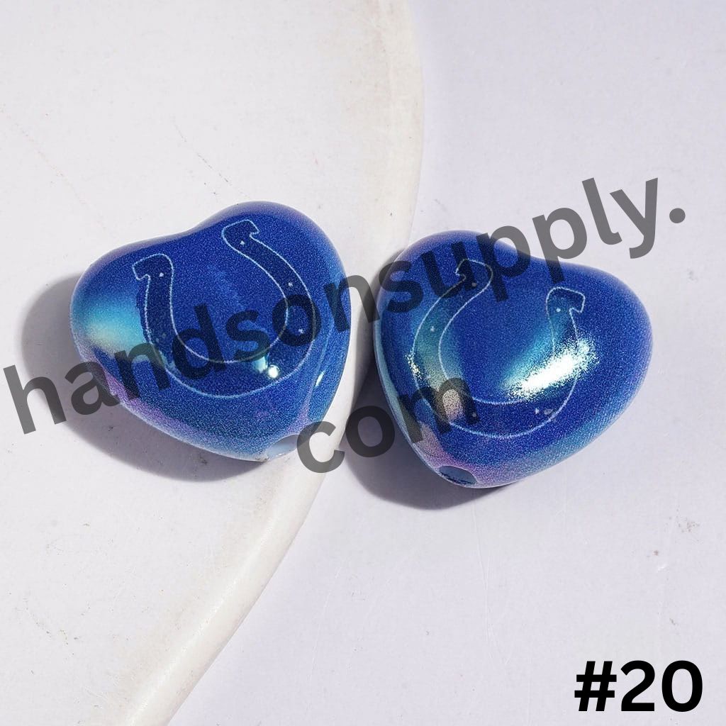 UV-Coated Heart-Shaped American Football Team Logo Series Acrylic Beads, 18*20MM