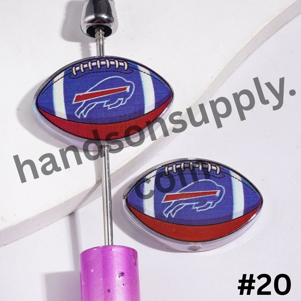 UV-Coated American Football Shape Acrylic Beads, Assorted Team Designs, 20-29MM, Random Mix