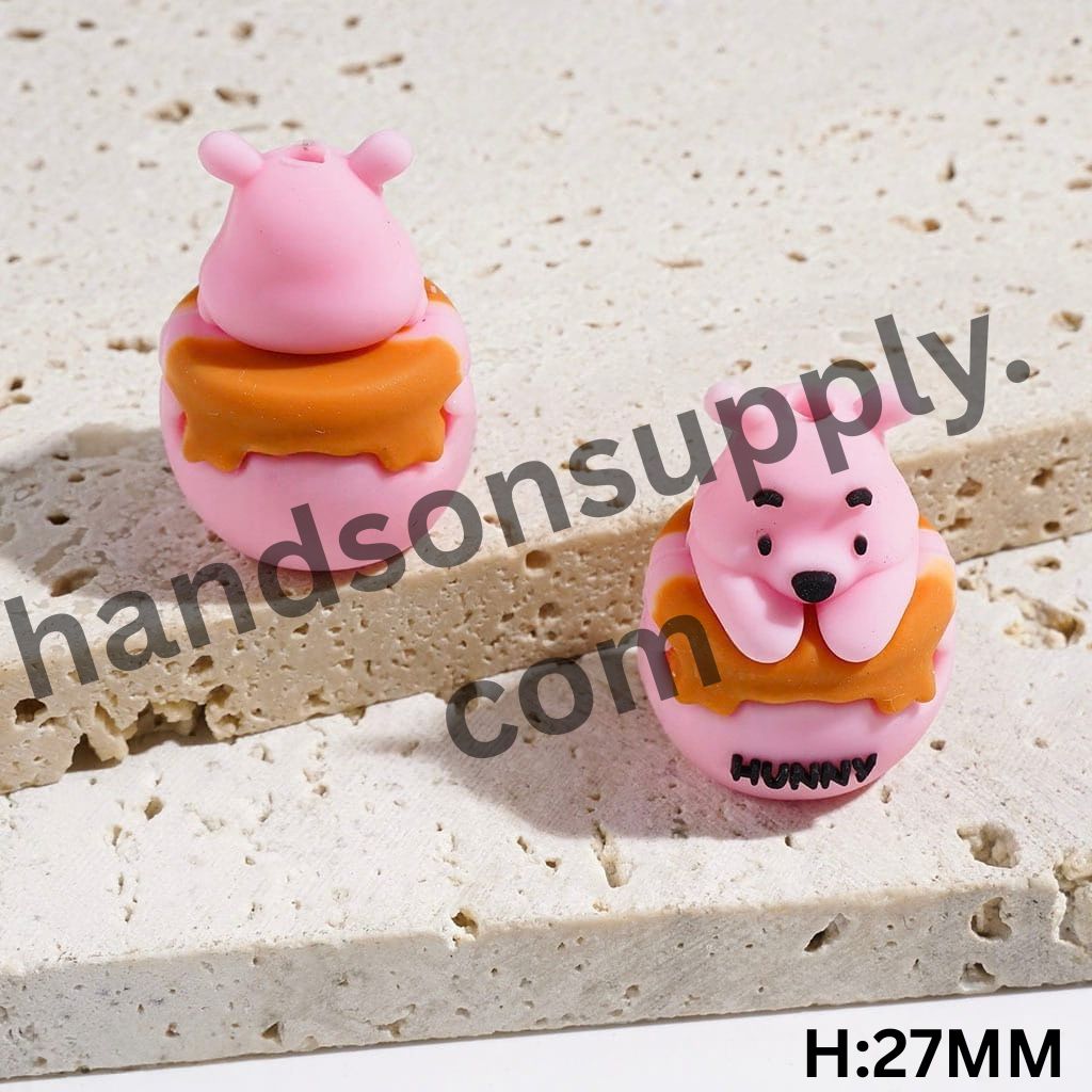 3D Adorable Bear Sitting in Honey Pot Silicone Focal Beads, Multicolor, Height 27MM