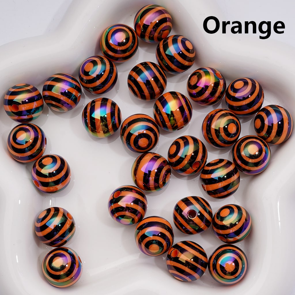 UV Coating Round Acrylic Beads in Solid Color Black Round Stripes, 16MM (Single Color is available for 200pcs(Whole bag))