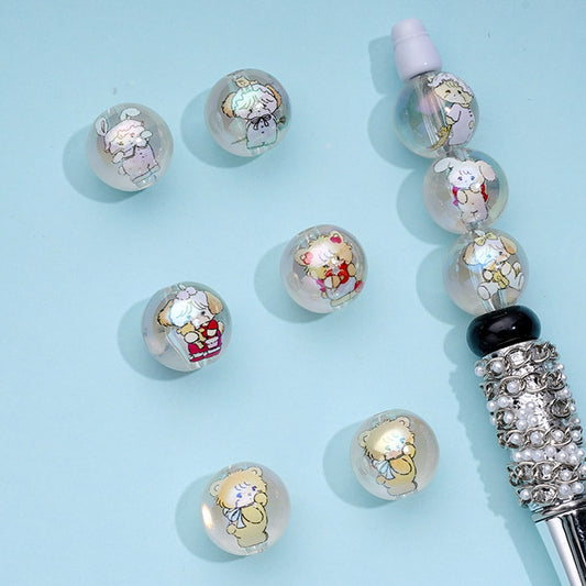 Little Rabbit Bear Cute Cat Clear Round Acrylic Beads, Random Mix, 16MM