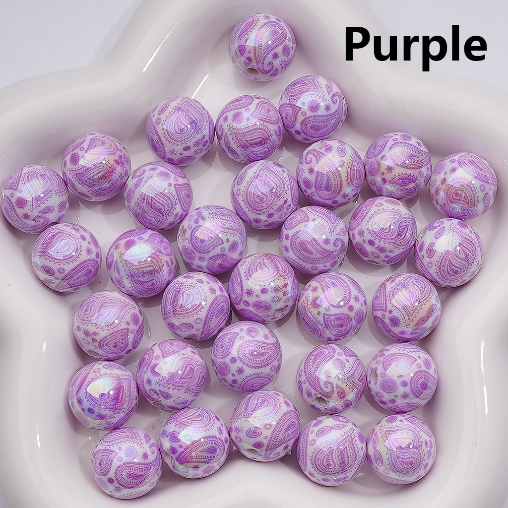 UV Coating Multi-Color White Round Water Drop Pattern Acrylic Beads 16MM