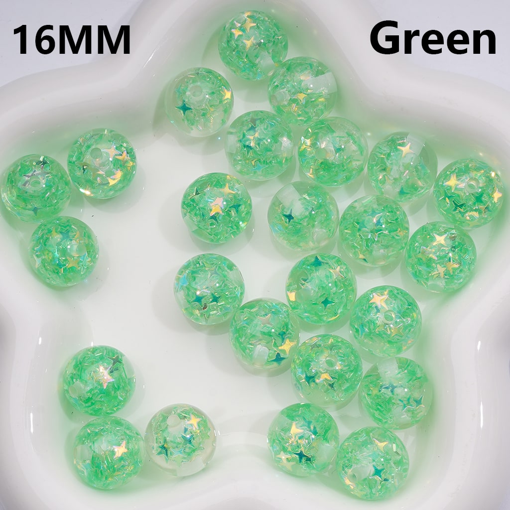 Mini Colorful Star Flakes Confetti Inside Multi-Color Translucent Round Acrylic Beads, 16MM (Single Color is available for 200pcs(Whole bag))