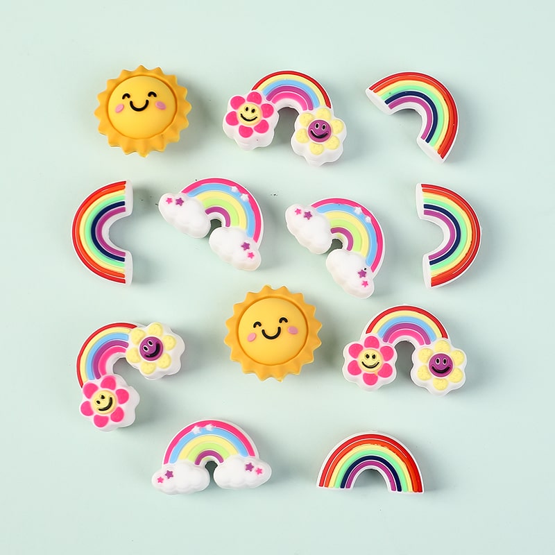 3D Cute Rainbow Yellow SunFlower with Smile Silicone Focal Beads  Random Mix
