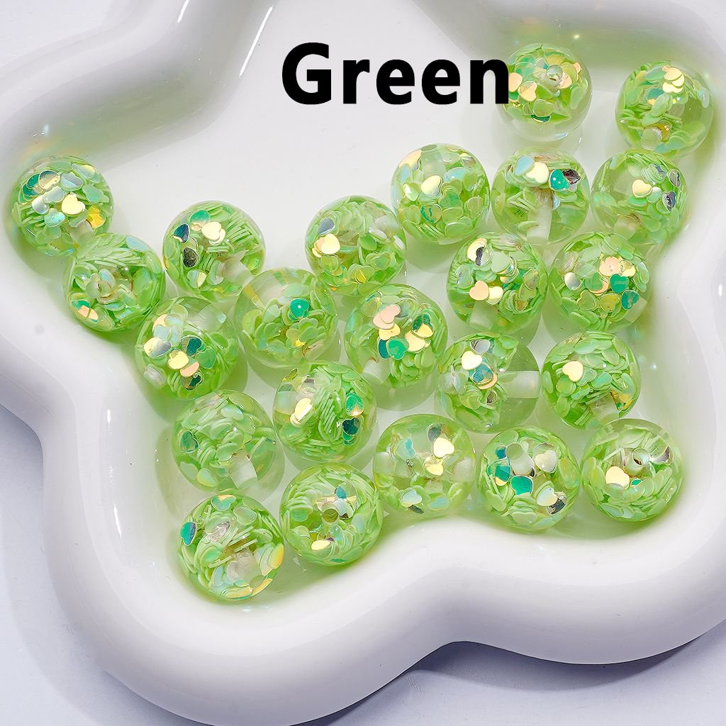 UV Coating Round Acrylic Beads Multi-Color Shiny Heart Flakes Inside 16MM
