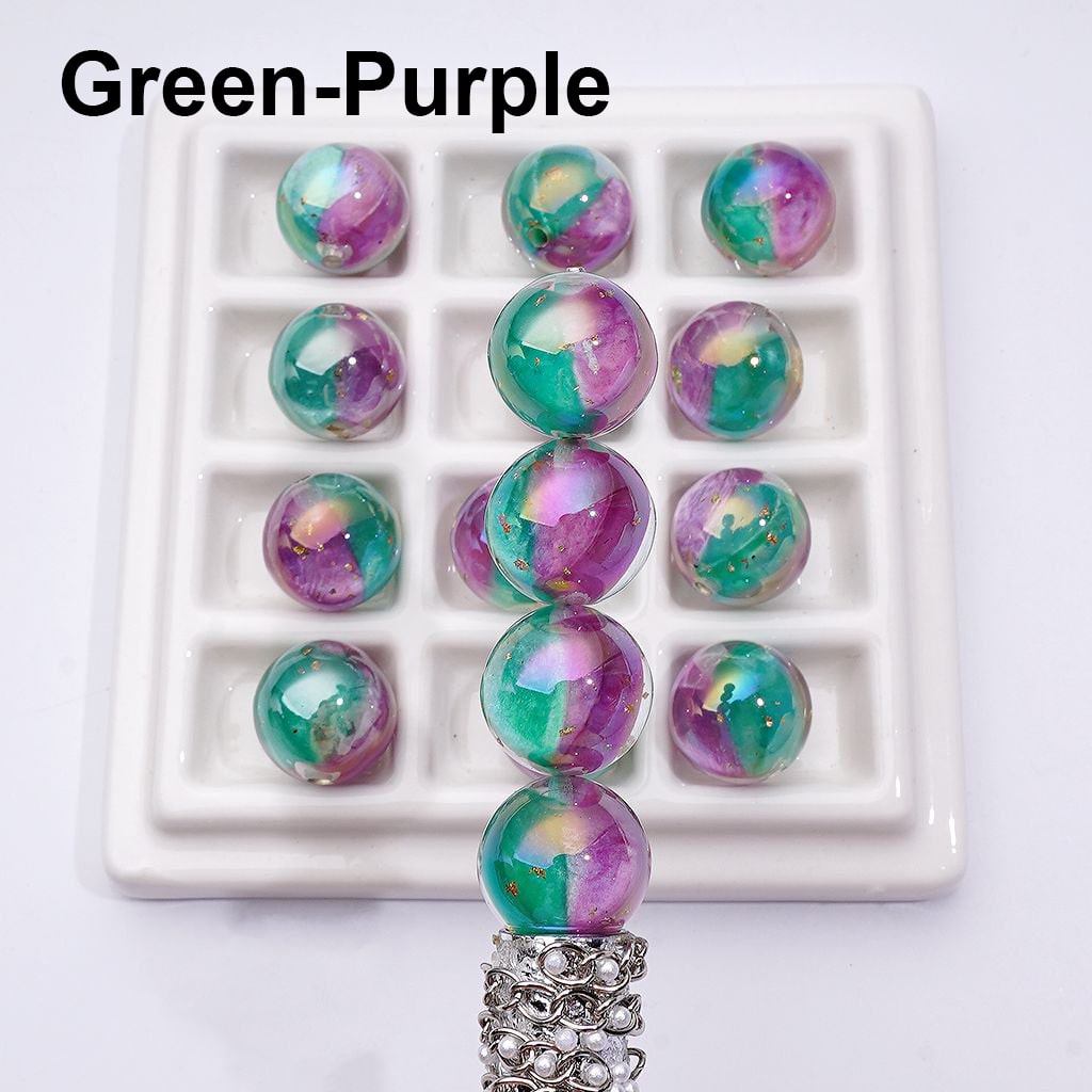 Double Color Resin Heart Beads with Gold Foil Clear Round Acrylic Design, Random Mix, 16MM