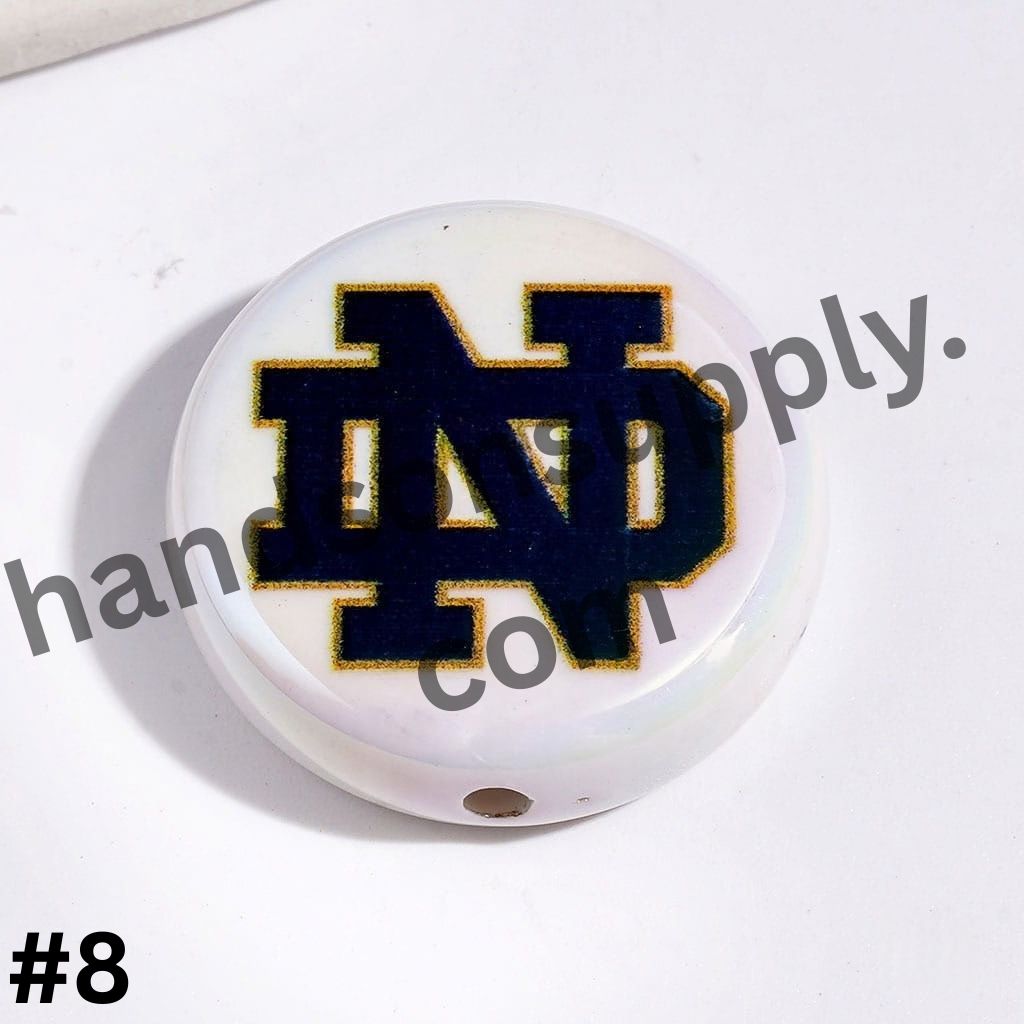 UV-Coated American College Sports Football Team Logo Series Flat Round Acrylic Beads, 23MM