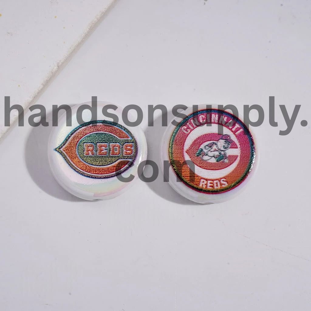 UV Coating with Sports American Baseball Series Acrylic Beads, Around 24MM, Flat Round Shape