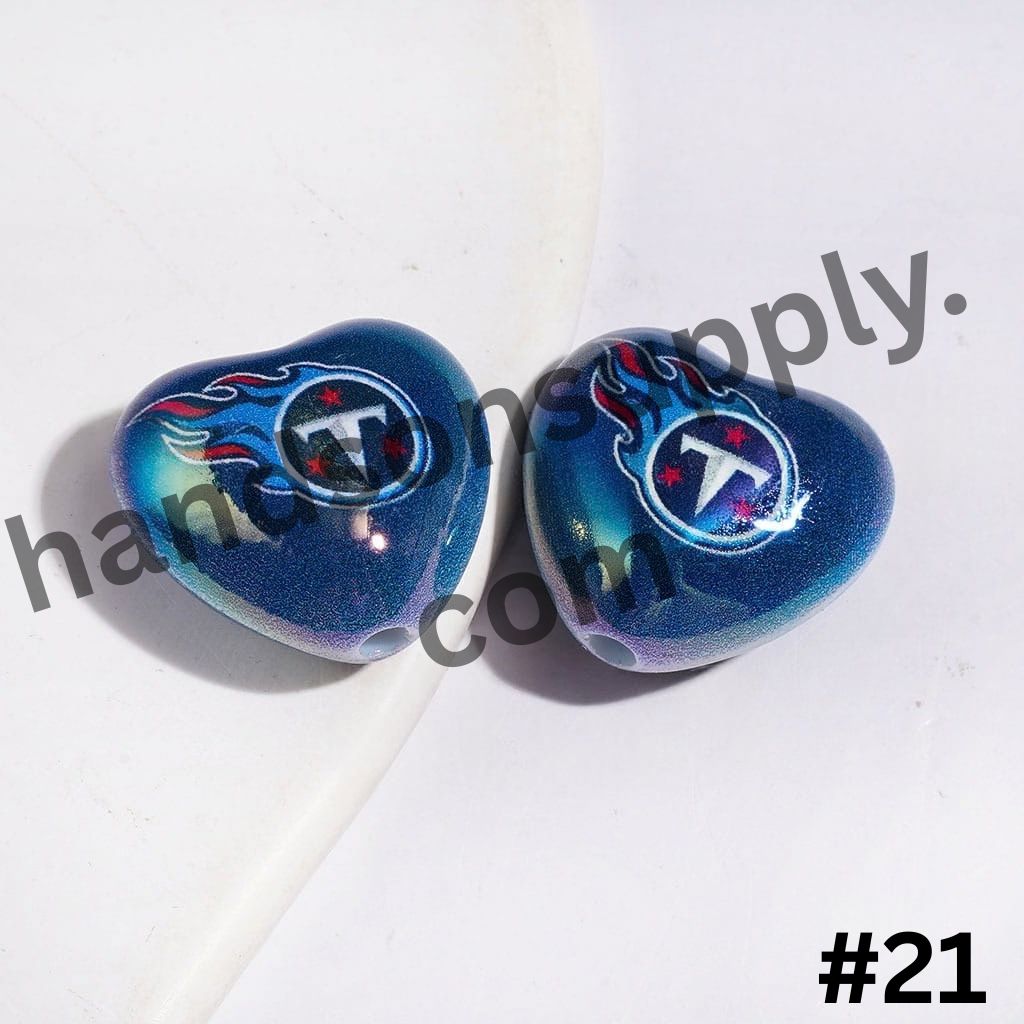 UV-Coated Heart-Shaped American Football Team Logo Series Acrylic Beads, 18*20MM