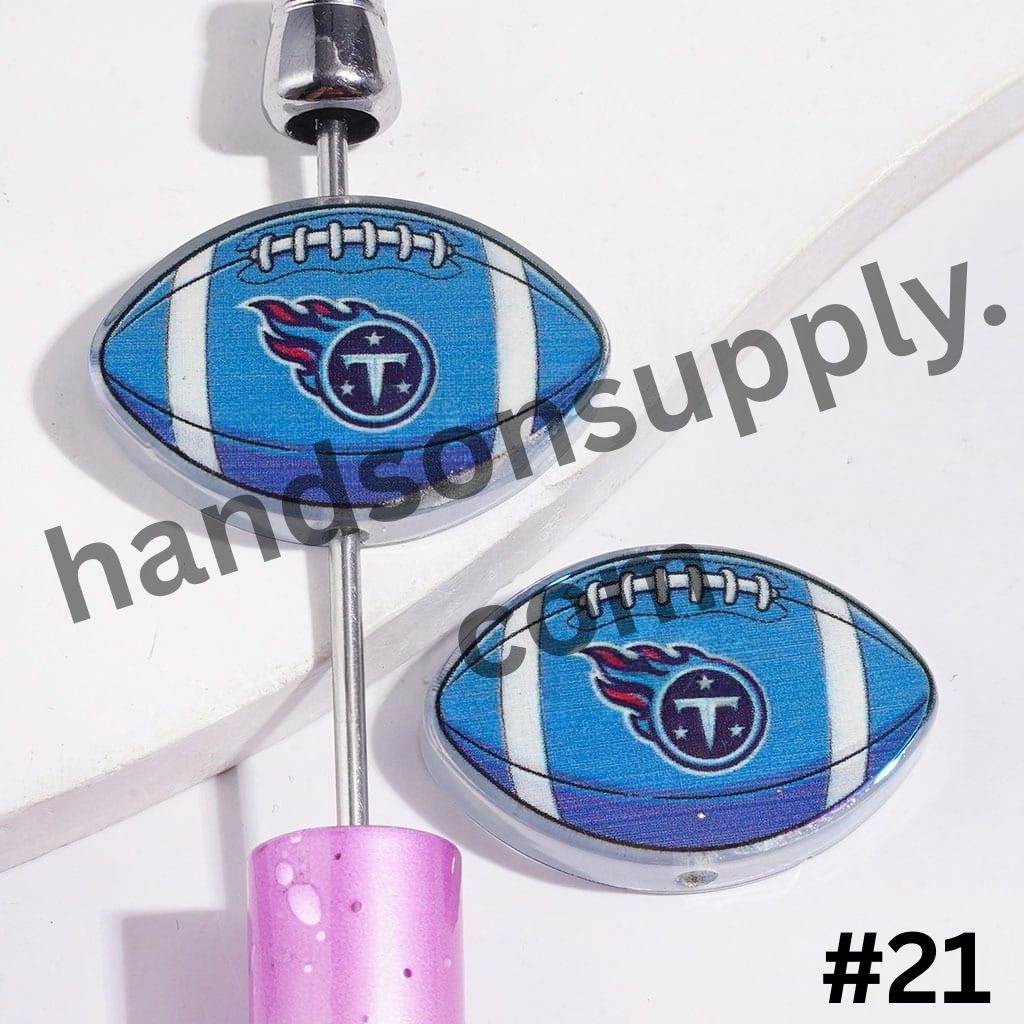 UV-Coated American Football Shape Acrylic Beads, Assorted Team Designs, 20-29MM, Random Mix