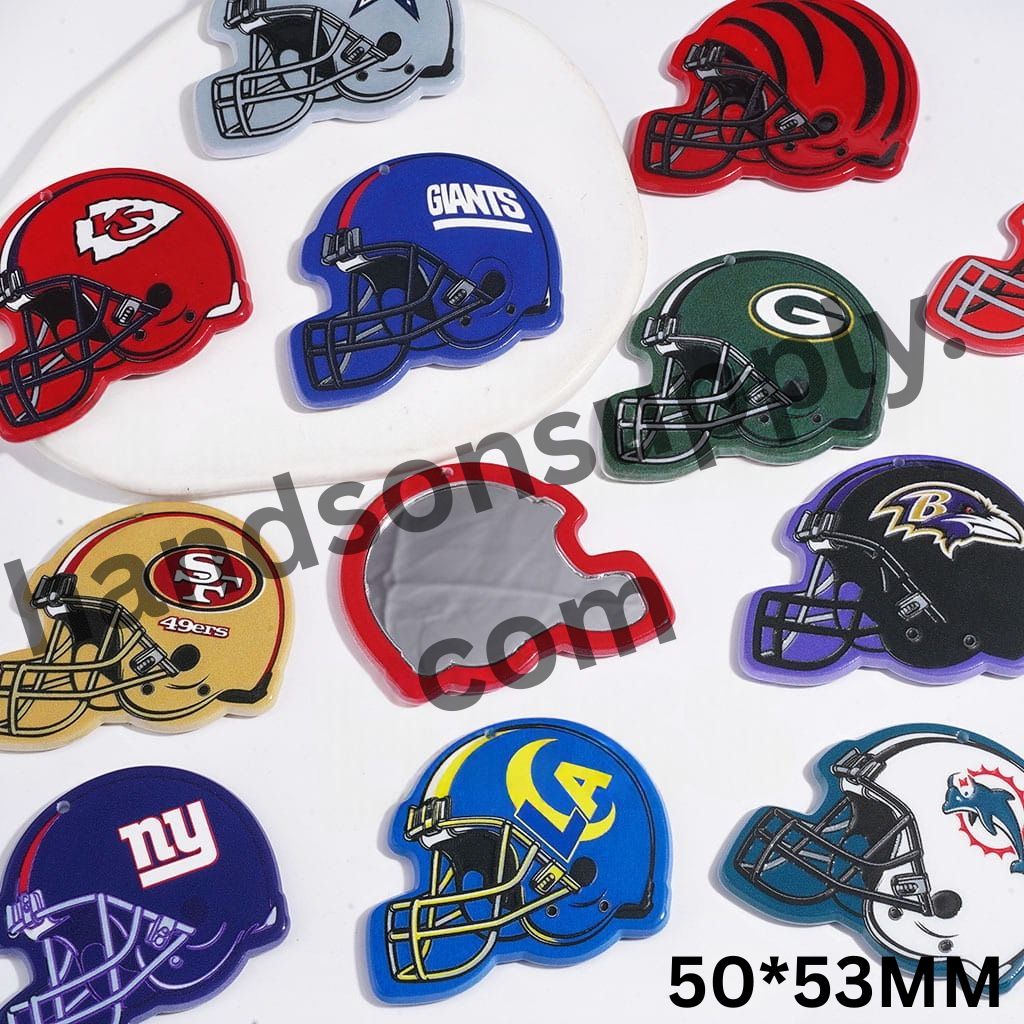 American Football Team Helmet and Mirror Design Acrylic Pendants, 50*53MM, Random Mix