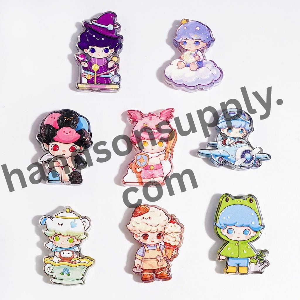 Cute Dark Fantasy Boy Doll Characters with Edgy Gothic Fashion and Diverse Styles Semi-Clear Acrylic Beads, Random Mix