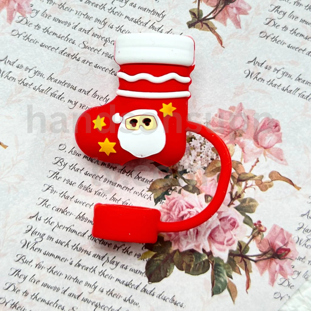 Christmas Holiday Cup Accessories in Food Grade Material Silicone Straw Toppers