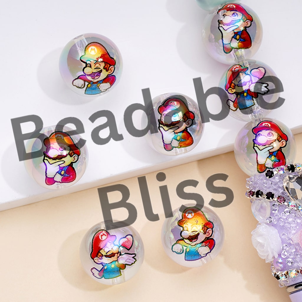 Clear UV Coating Acrylic Beads with Plumber Character, Random Mix, 16MM
