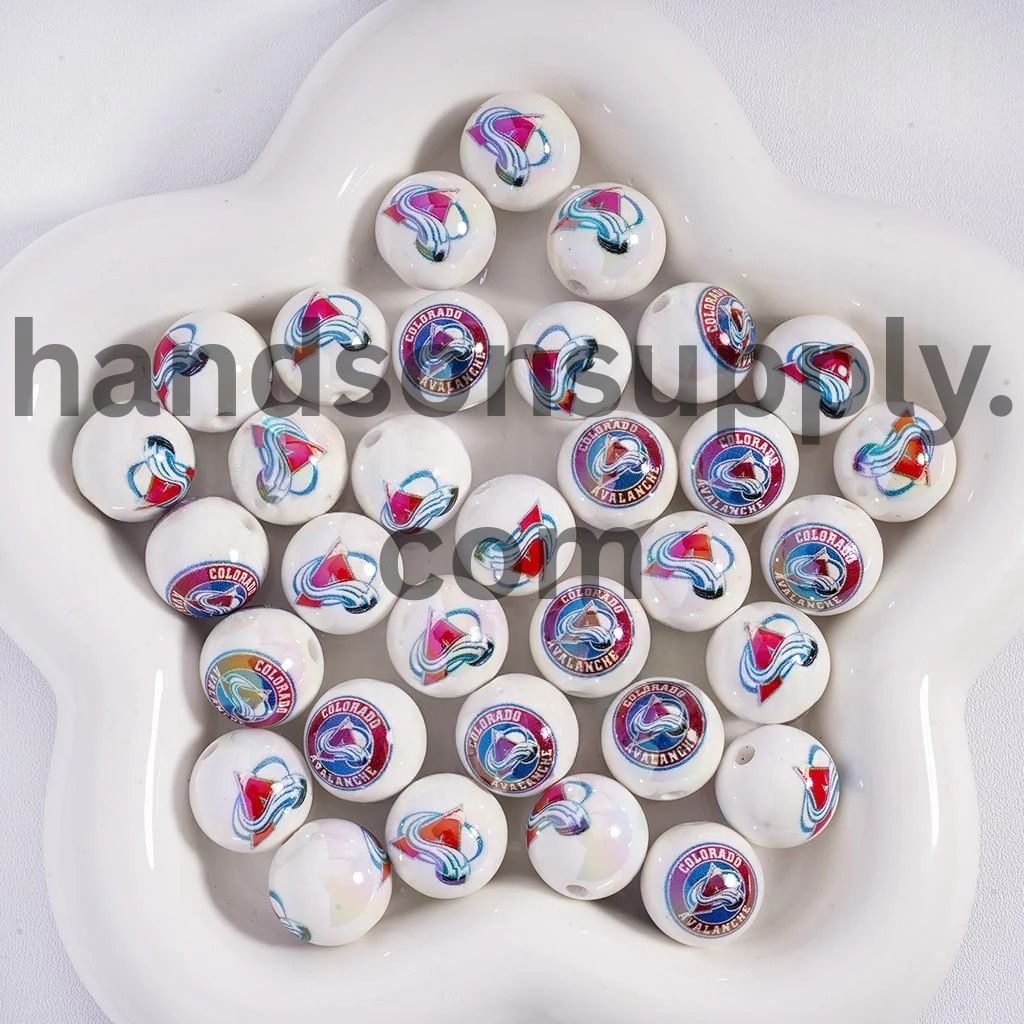 Round UV Coating Ice Hockey Team Pattern Acrylic Beads for Bracelets, 16MM