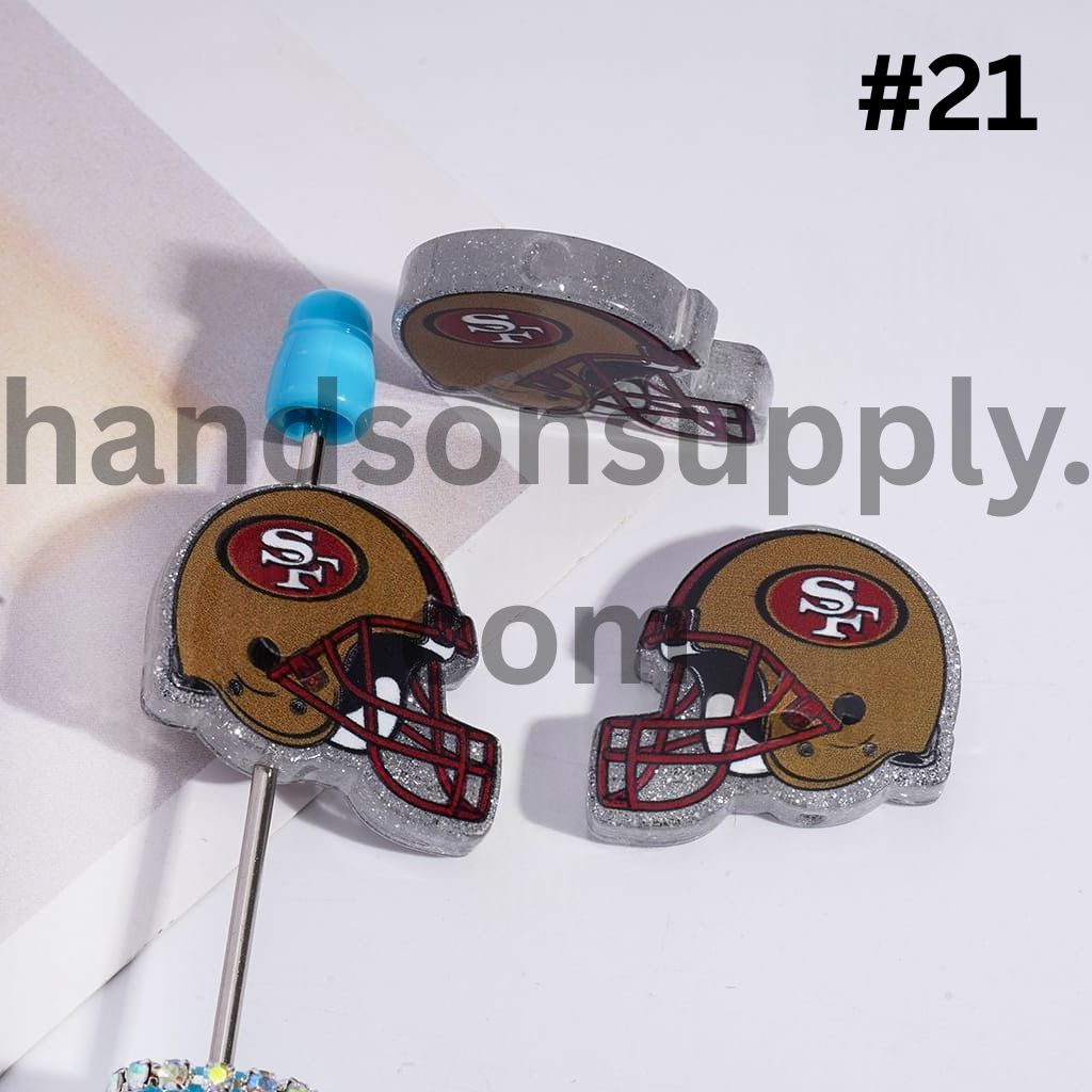 Silver Glitter USA American Football Helmet Shape Acrylic Beads 22*26MM