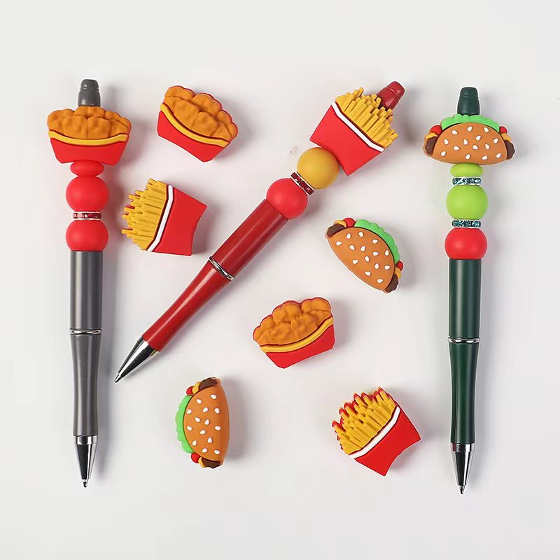 3D French Fries, Chicken Nuggets & Taco Fast Food Theme Silicone Focal Beads