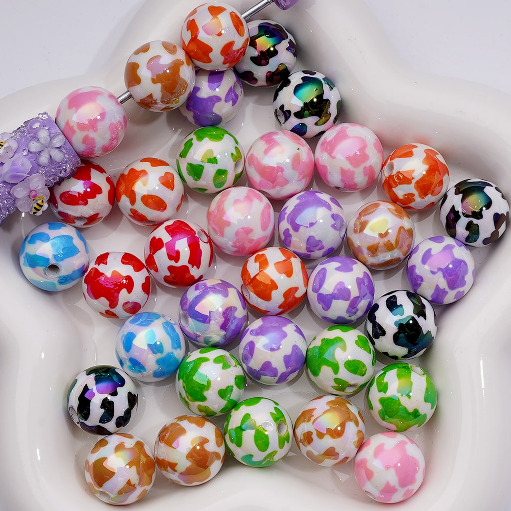 Cow Prints Multi-Color UV Coating Round Acrylic Beads, 16MM (Single Color is available for 200pcs Whole bag)