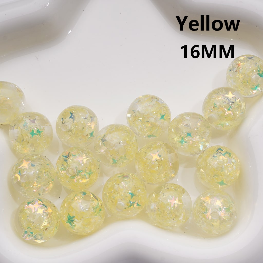 Mini Colorful Star Flakes Confetti Inside Multi-Color Translucent Round Acrylic Beads, 16MM (Single Color is available for 200pcs(Whole bag))