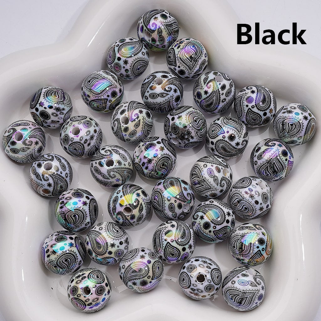 UV Coating Multi-Color White Round Water Drop Pattern Acrylic Beads 16MM