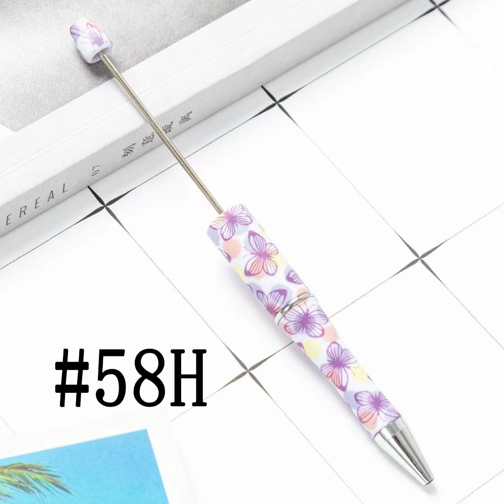 Purple and Cute Pink Butterflies Printed Beadable Pens Number 58H