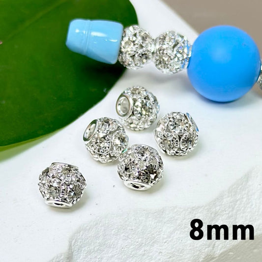 Silver Alloy Bling Bling Flower Spacer with Shiny Clear Rhinestones, 8MM