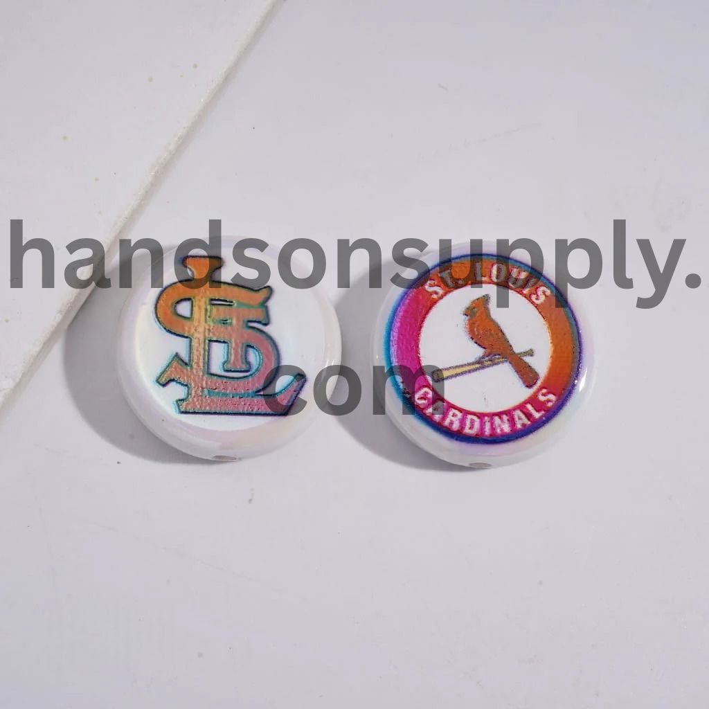 UV Coating with Sports American Baseball Series Acrylic Beads, Around 24MM, Flat Round Shape