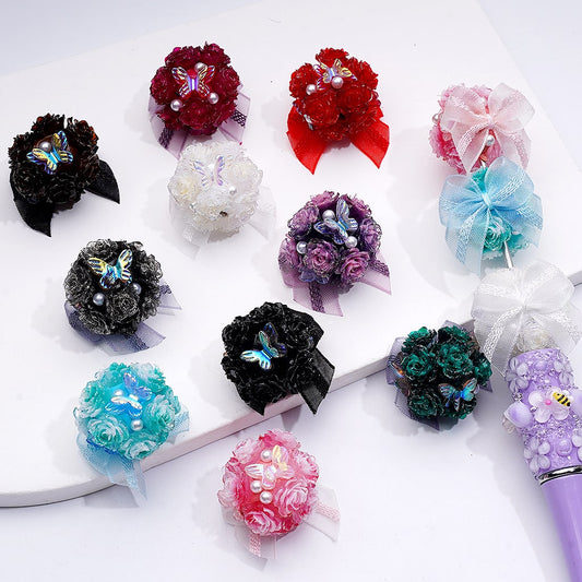 Butterfly and Rose Flower with Pearls & Fabric Bows Clay Beads  22*20MM Random Mix