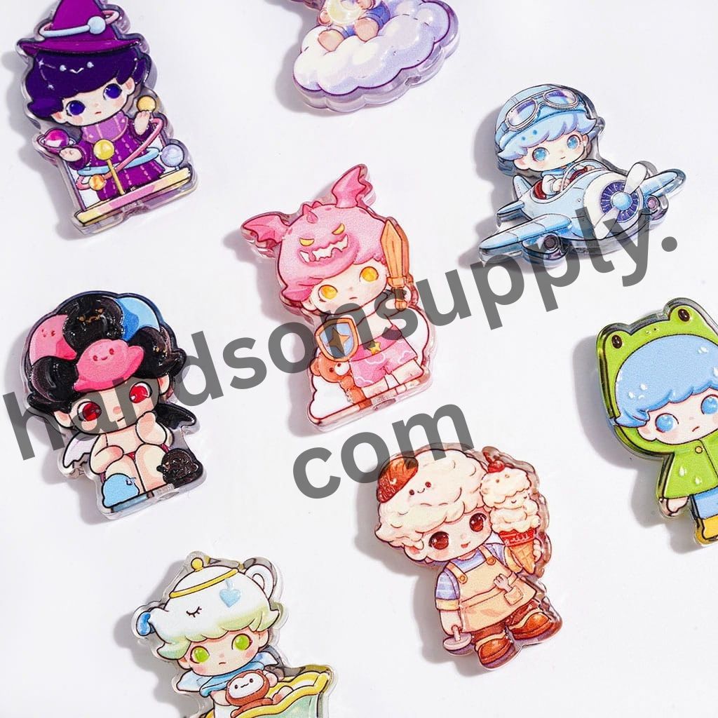 Cute Dark Fantasy Boy Doll Characters with Edgy Gothic Fashion and Diverse Styles Semi-Clear Acrylic Beads, Random Mix