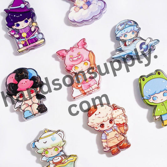Cute Dark Fantasy Boy Doll Characters with Edgy Gothic Fashion and Diverse Styles Semi-Clear Acrylic Beads, Random Mix