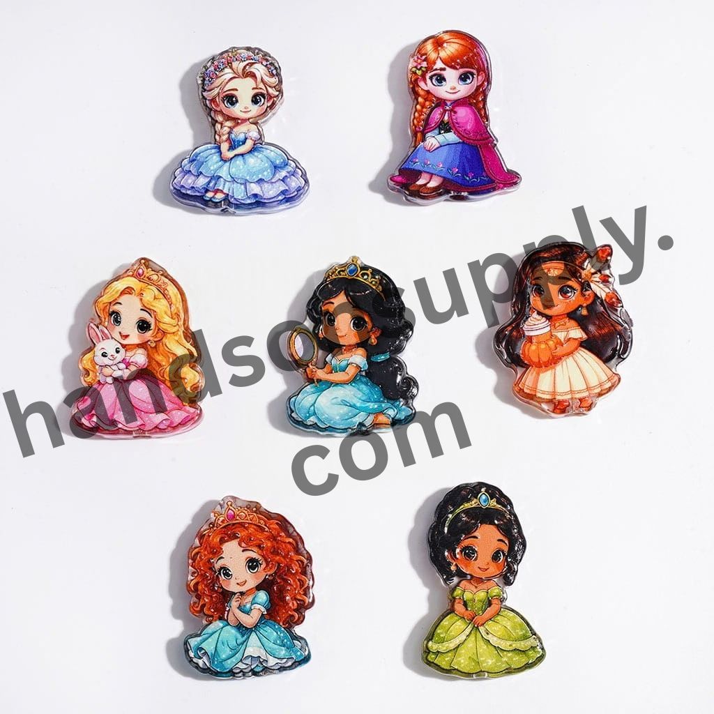 Elegant Royal Princess Character Series Semi-Clear Acrylic Beads, Random Mix