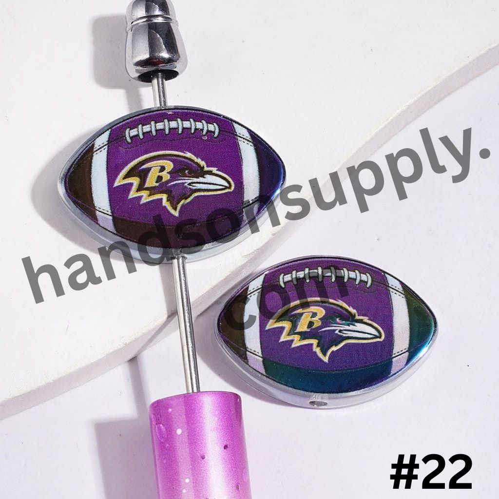 UV-Coated American Football Shape Acrylic Beads, Assorted Team Designs, 20-29MM, Random Mix