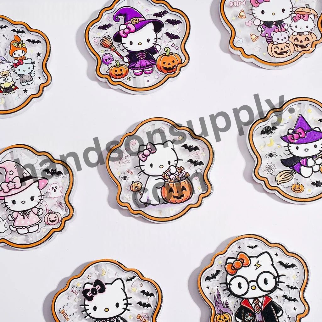 Spooky Cute Cat Character Halloween Theme Semi-Clear Acrylic Beads, 35*33MM, Random Mix