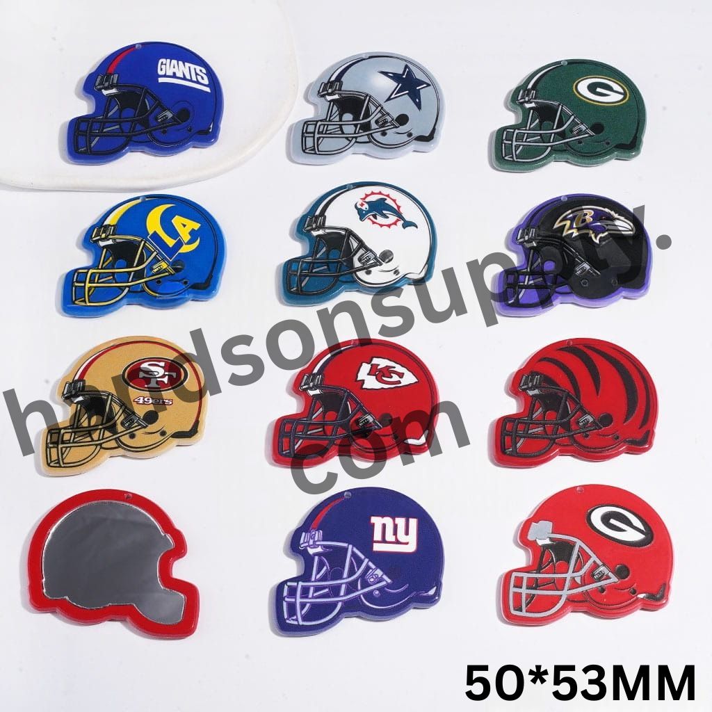 American Football Team Helmet and Mirror Design Acrylic Pendants, 50*53MM, Random Mix