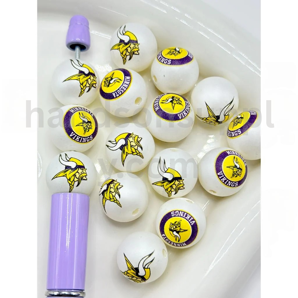 USA America Minnesota Football Football Theme White Round 16MM Mix Frosted Acrylic Beads